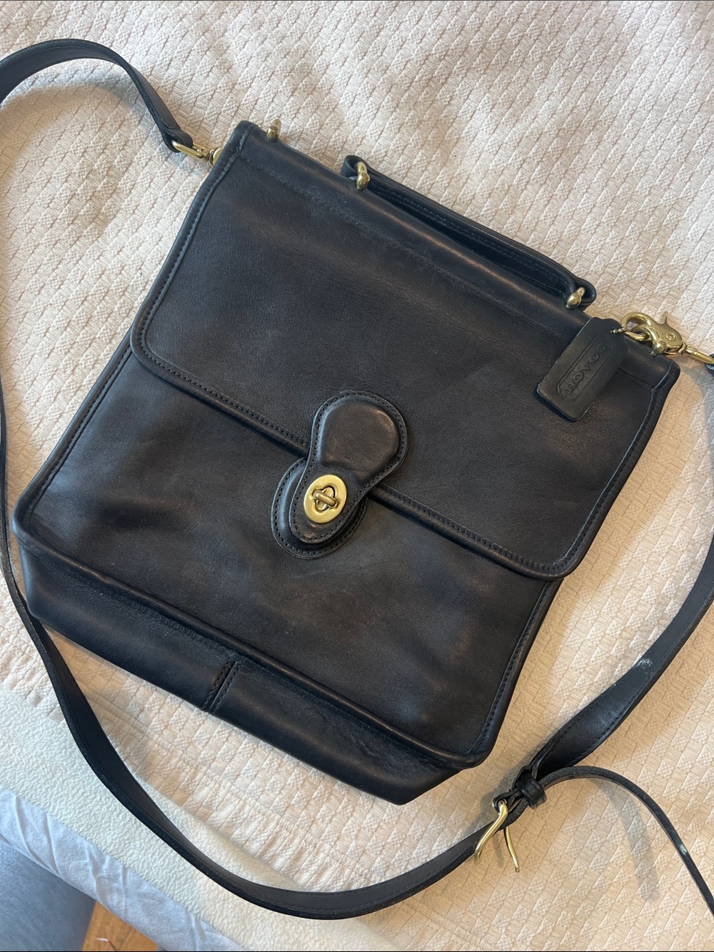 Coach Black Leather Turnlock Flap Crossbody Bag